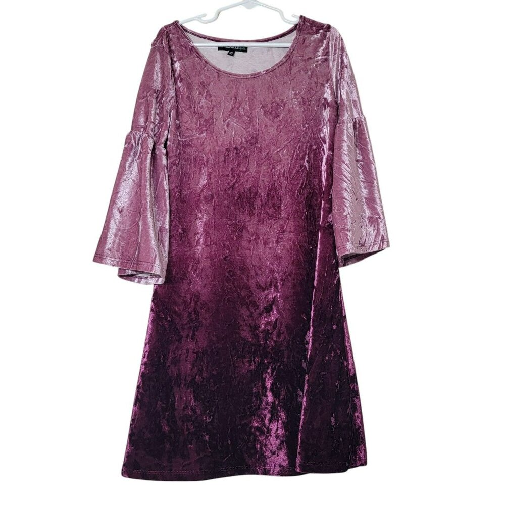 My Michelle Girls Dress, Girl's 10, Pink-Purple Ombre Velvet, Bell Sleeves, EUC